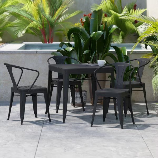 5PC Black Table and Chairs with Poly Resin Finish, Flash Furniture, Mfr#: SB-T11C4-T-BK-GG